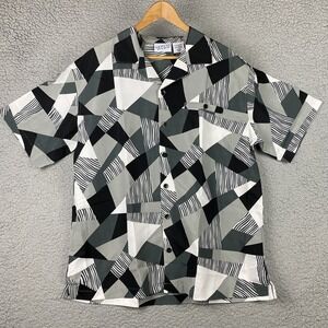 Irvine Park Button Shirt Mes Sz L Geo Retro Art Gray Pocket Short Sleeve Hip NEW